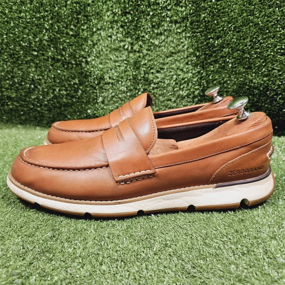 Cole Haan Zerogrand Brown Leather Slip On Penny Loafers Mens Size 10 M